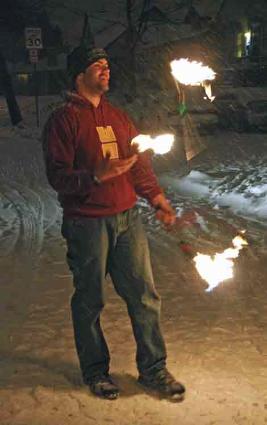 Fire juggler at 44th and Penn.